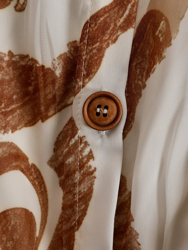 Vintage Bohemia Halter Neck Brown Western Print Off White Chiffon Split Maxi Dress