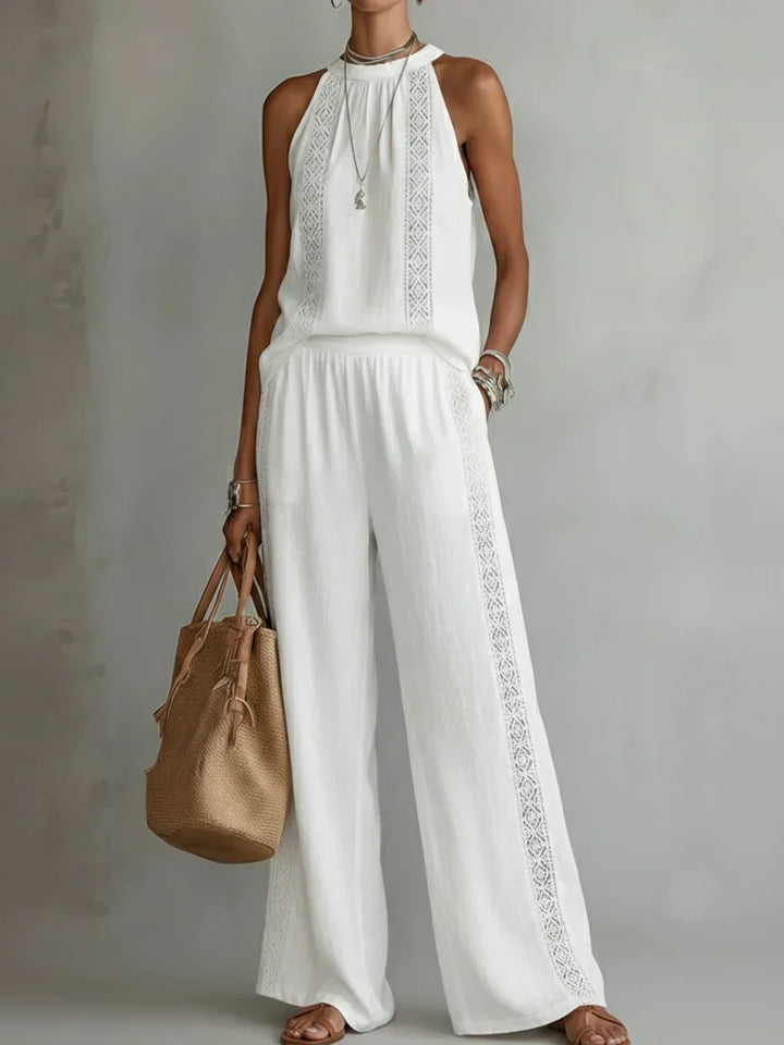 Paulina™ | Elegant Halter Linen Two-Piece Set