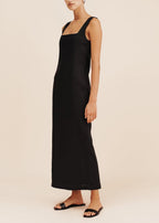 Solid color wide slit suspender dress