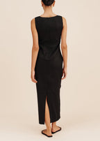 Solid color wide slit suspender dress