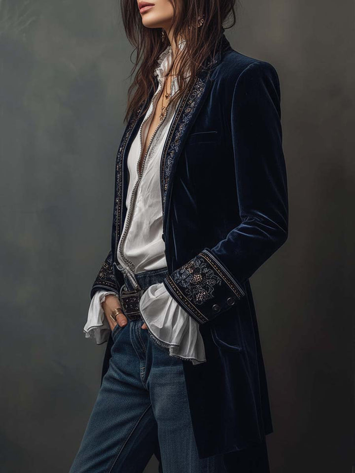 Chantelle™ Elegant Embroidered Long Blazer