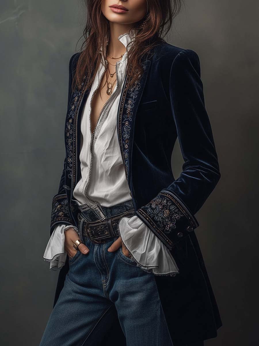 Chantelle™ Elegant Embroidered Long Blazer
