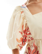 Puff Sleeve Mini Smock Dress With Pockets