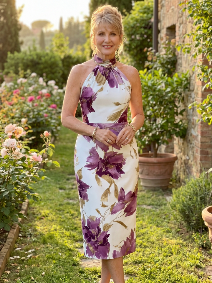 Zinnara™ | Halter Neck Floral Print Midi Dress