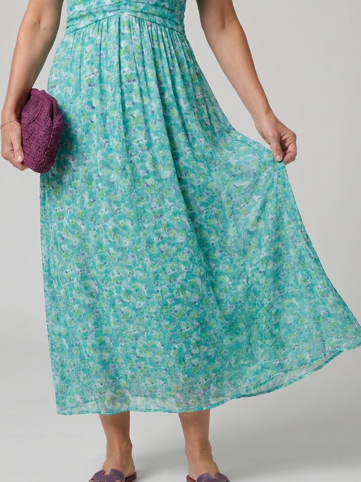 Cynthia™ | Short Sleeve Ditsy Floral Print Midi Dress