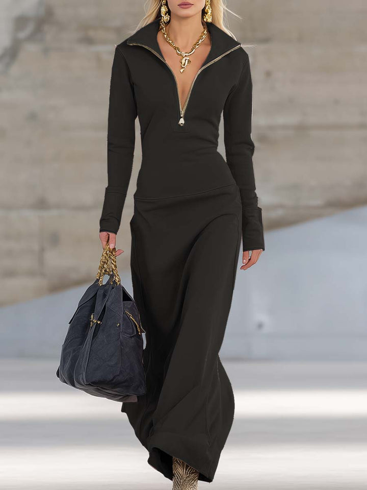 Zip-Front Sporty Maxi Dress