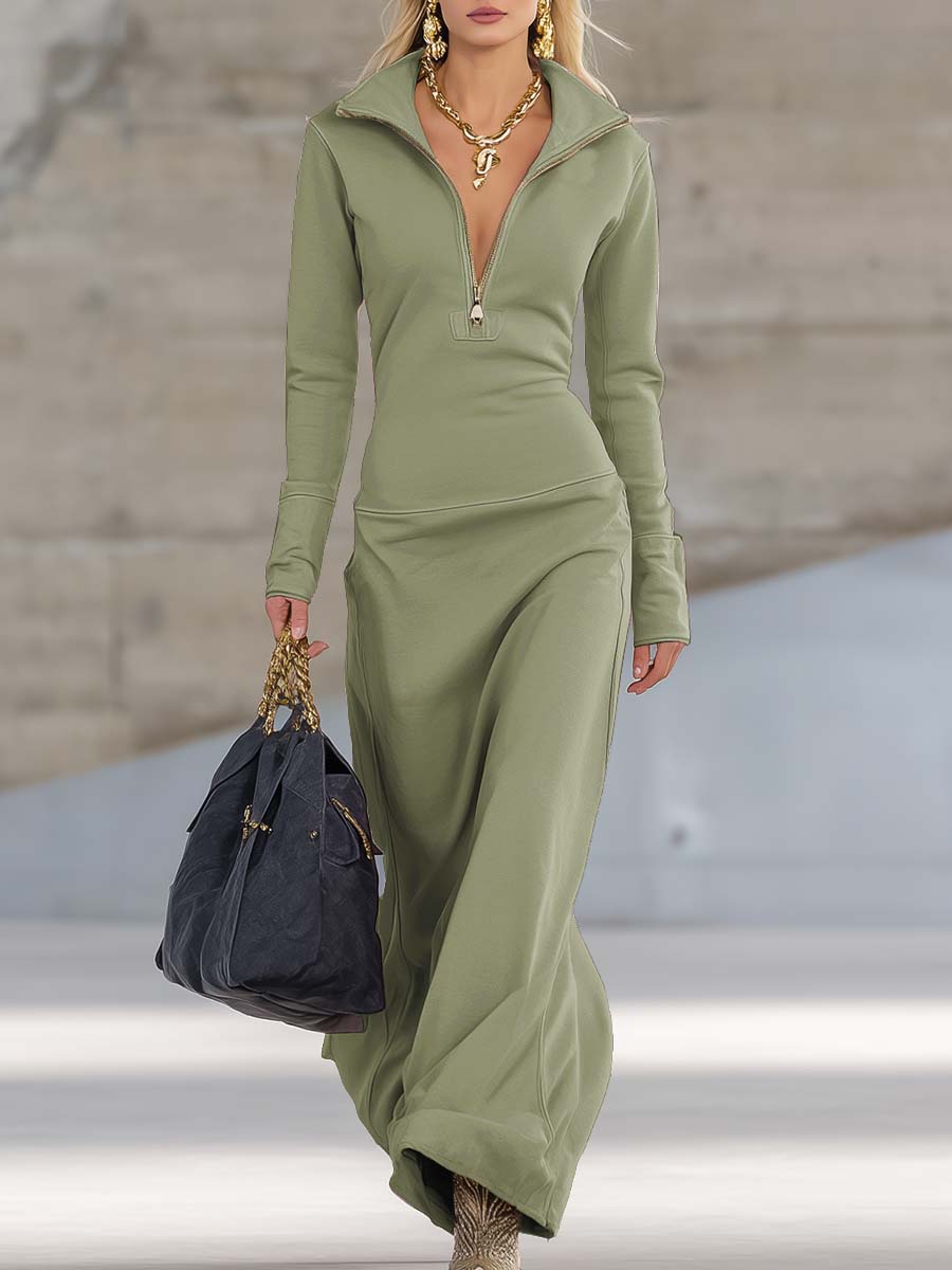 Zip-Front Sporty Maxi Dress