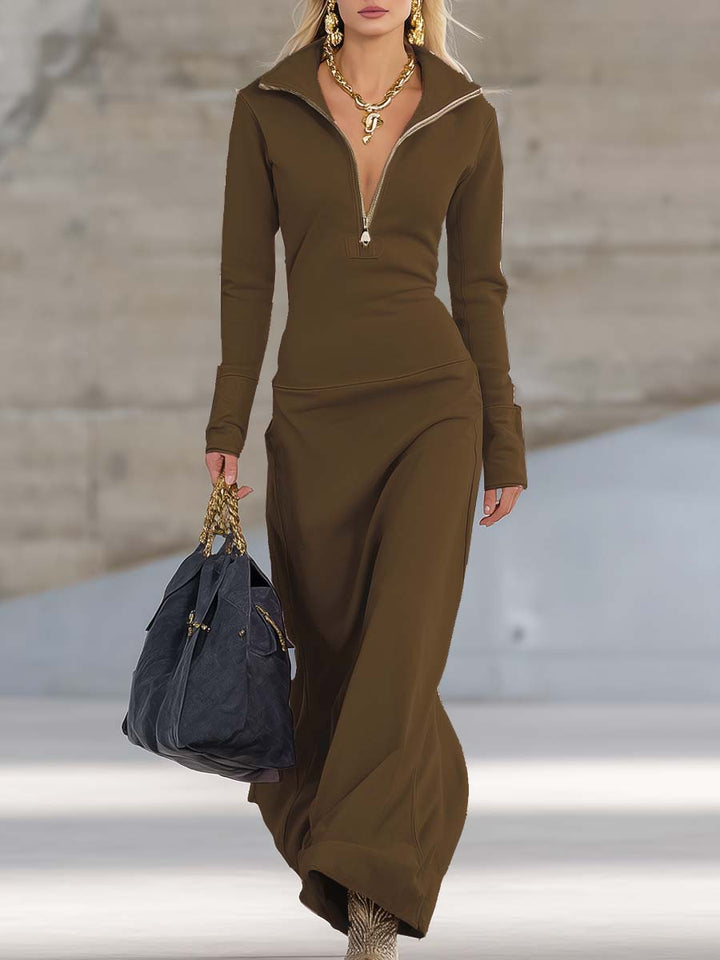 Zip-Front Sporty Maxi Dress