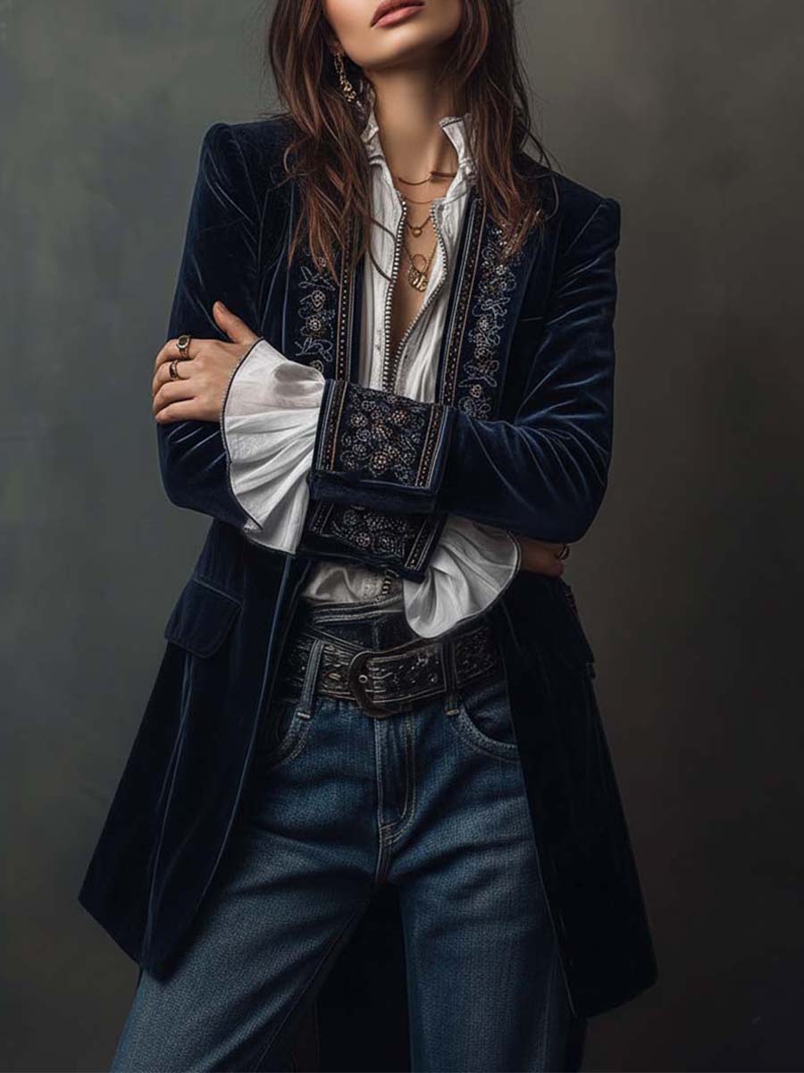 Chantelle™ Elegant Embroidered Long Blazer