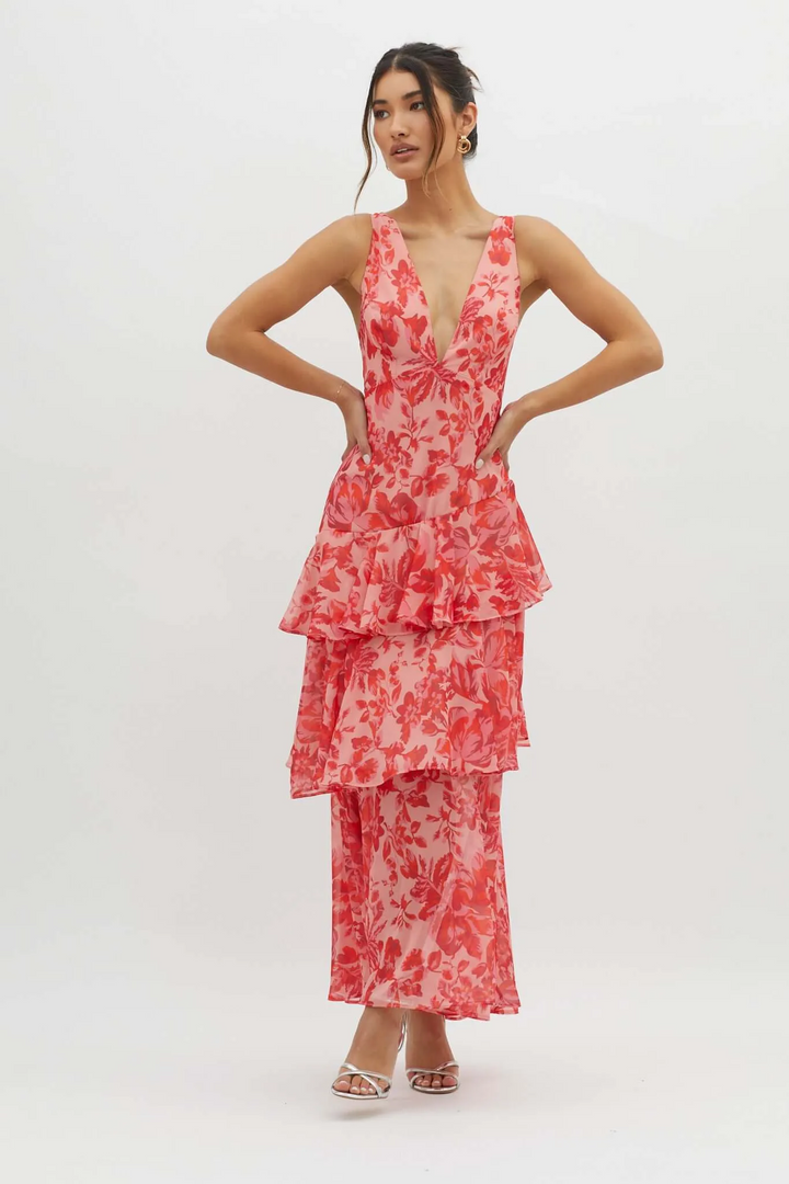 Strappy Back Ruffle Midi Dress
