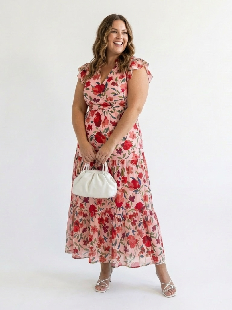 Danica™ | Floral V-Neck Tiered Midi Dress