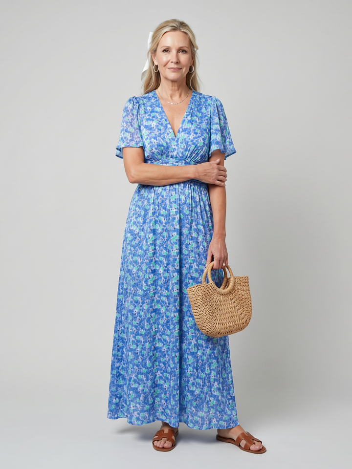 Cynthia™ | Short Sleeve Ditsy Floral Print Midi Dress