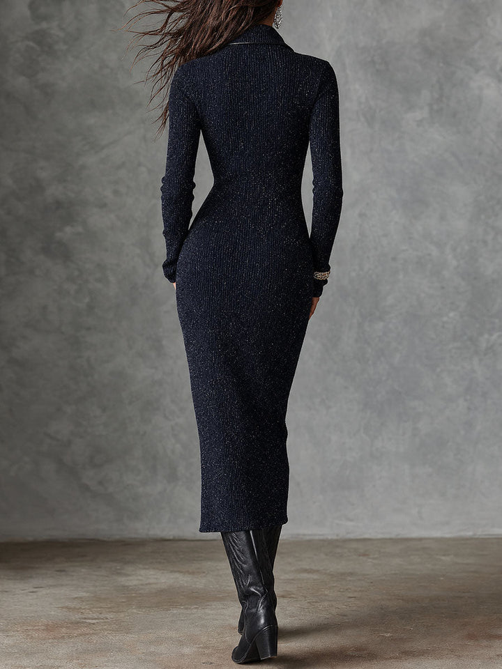 Shiny Zip Ribbed Knit Dress