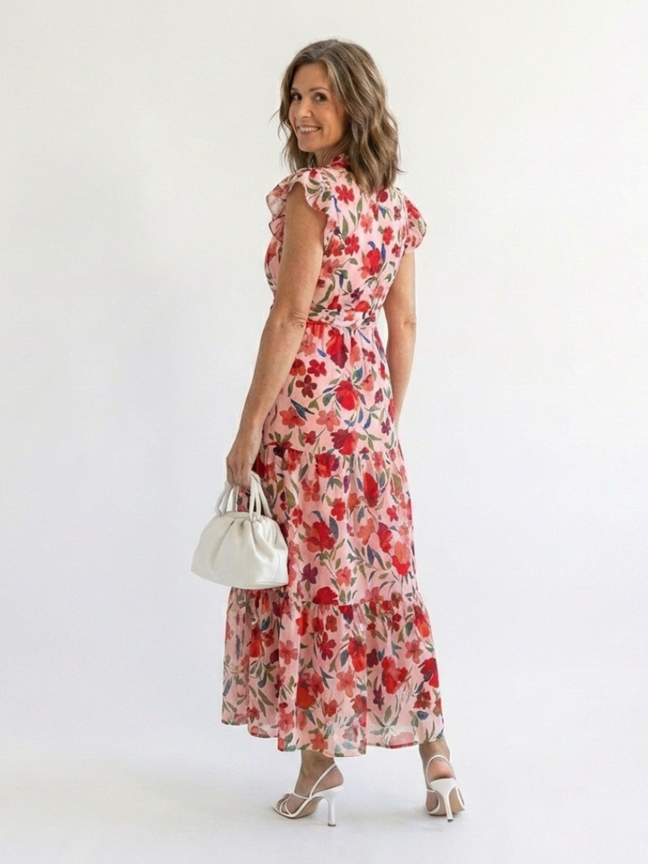Danica™ | Floral V-Neck Tiered Midi Dress