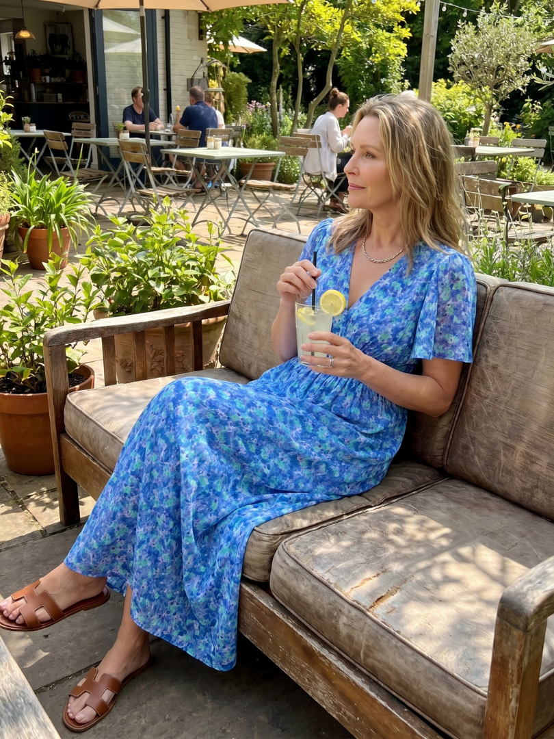 Cynthia™ | Short Sleeve Ditsy Floral Print Midi Dress