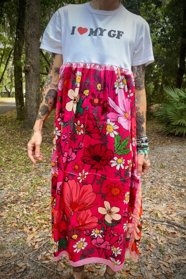 I Love My Gf Printed Patchwork Dress