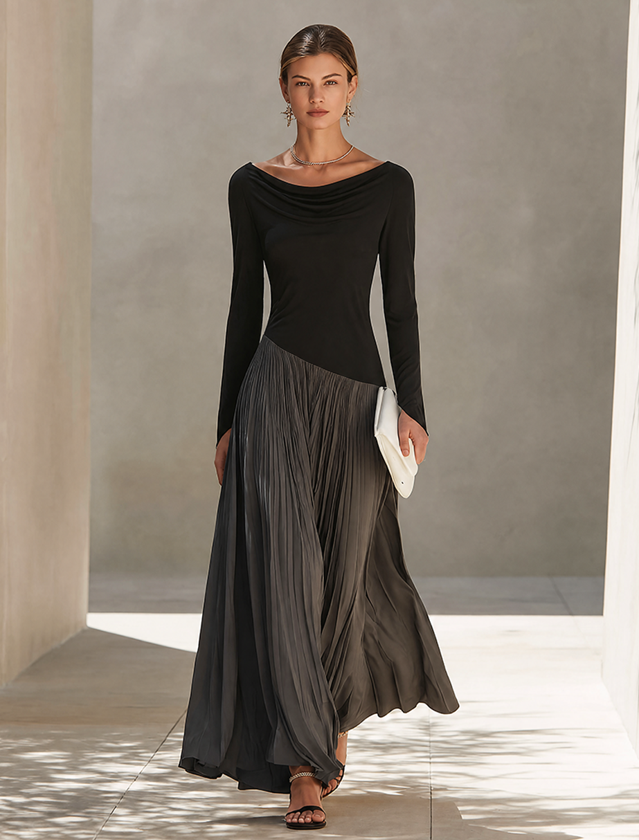 Serena | Draped Color-Block Maxi Dress