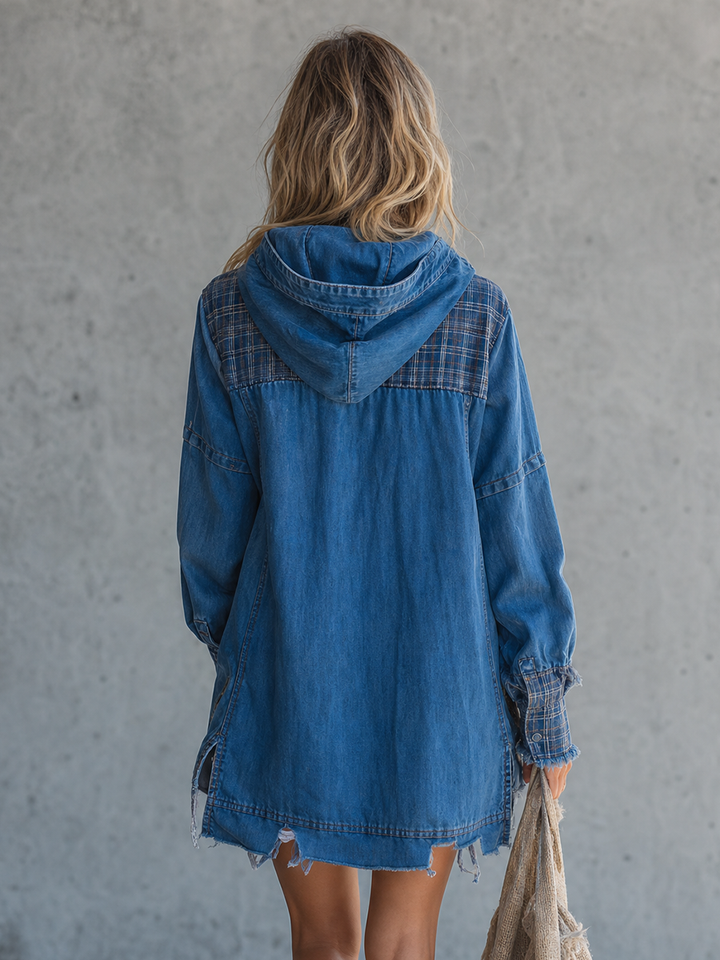 Hooded Plaid Denim Dress