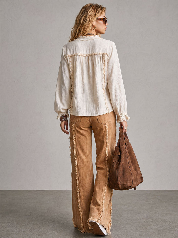 Frayed Off-White Long-Sleeve Shirt