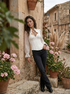 Retro Romantic White Sheer Sleeve Corset Blouse Ruffled Collar