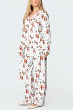 Women's Christmas Print Long-Sleeved Trousers Set