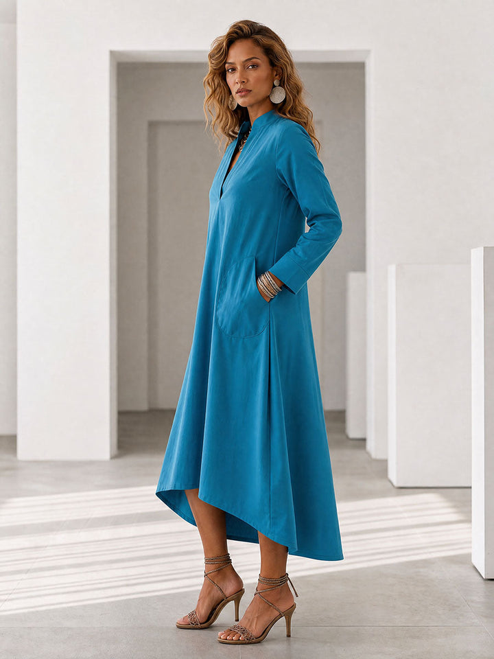 V-Neck Pocket Midi Dress