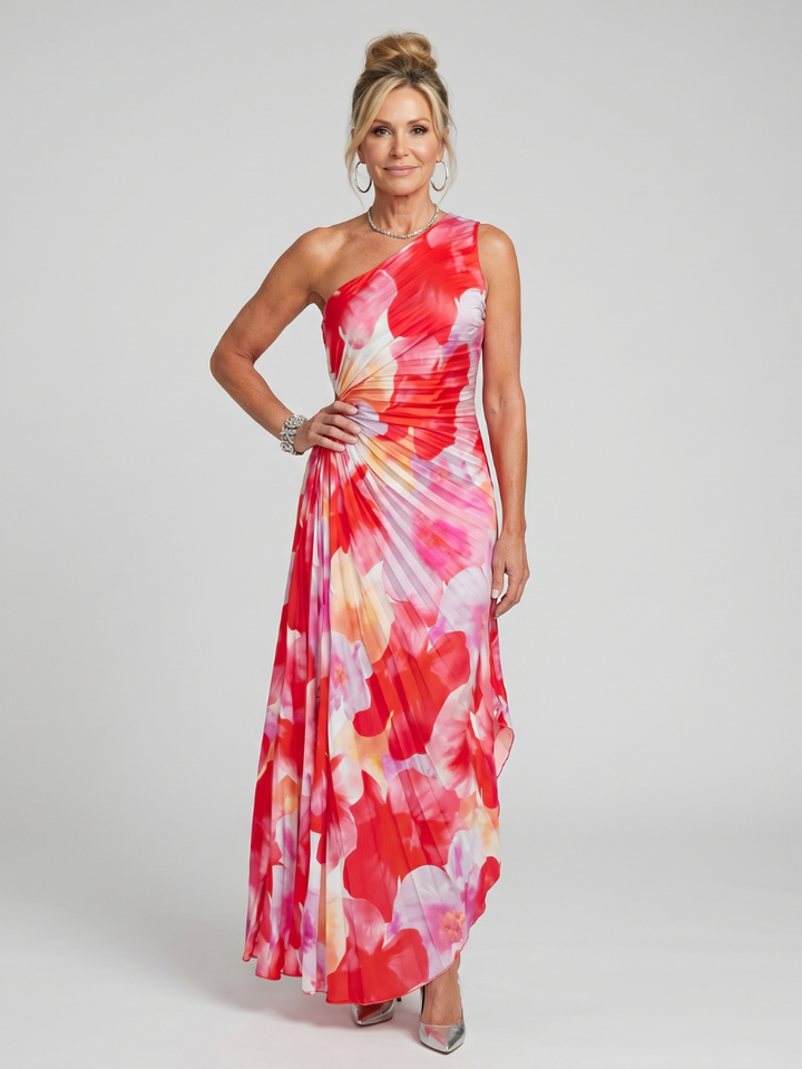 Carla™ | One Shoulder Pleated Bodice Midi Dress