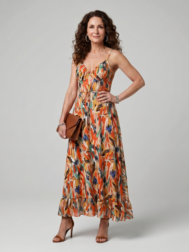 Quill™ | Spaghetti Strap Abstract Print Midi Dress
