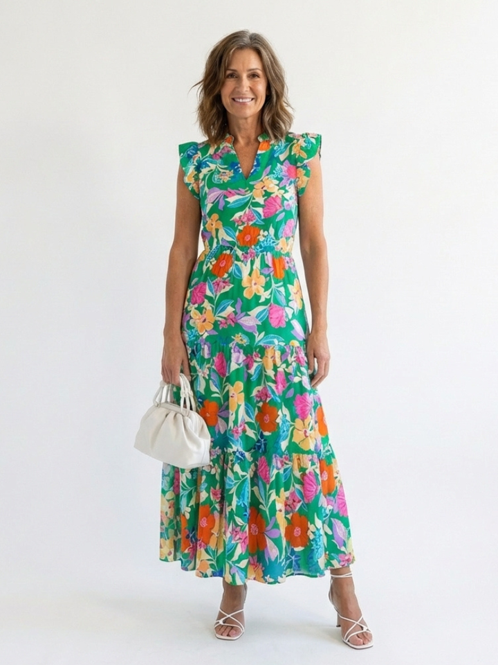 Danica™ | Floral V-Neck Tiered Midi Dress