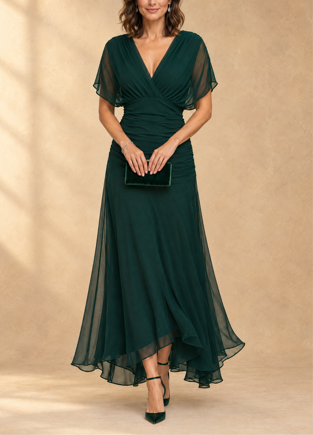 Emma™ | Draped V-Neck Evening Maxi Dress