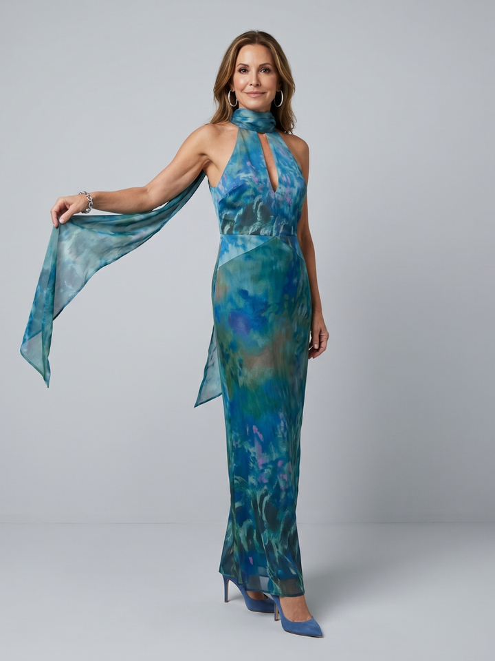 Dora™ | Keyhole Halter Sleeveless Maxi Dress