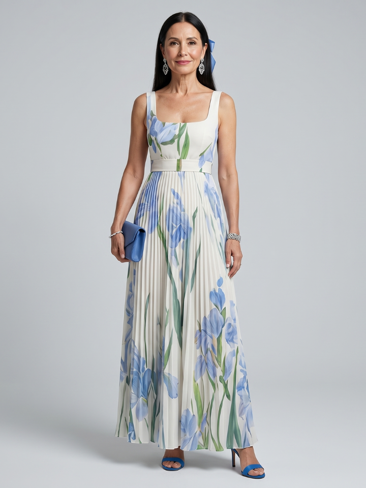Ophelia™ | Sleeveless Square Neck Floral Print Midi Dress