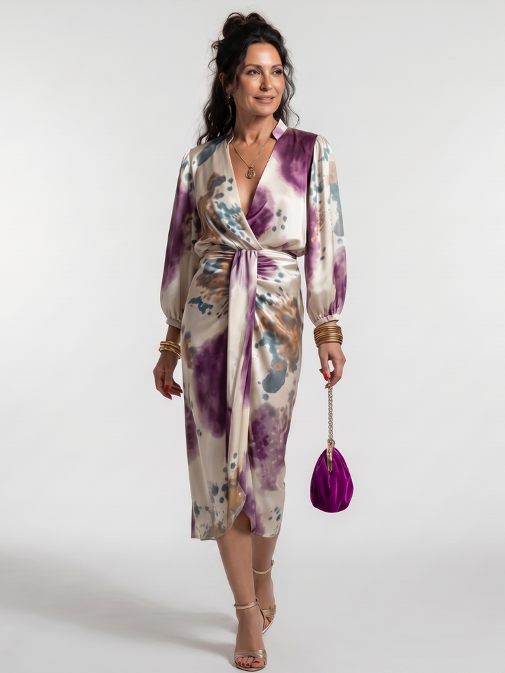 Valentina™ | Cross Wrap Tie Waist Printed Midi Dress