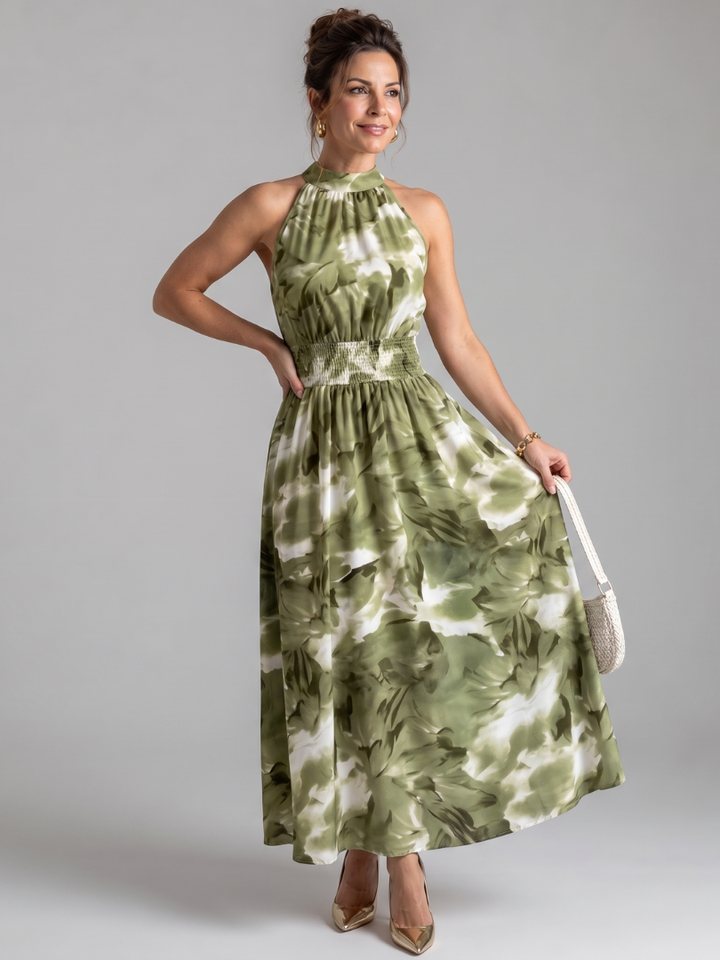 Dottie™ | Gathered Waist Abstract Print Midi Dress