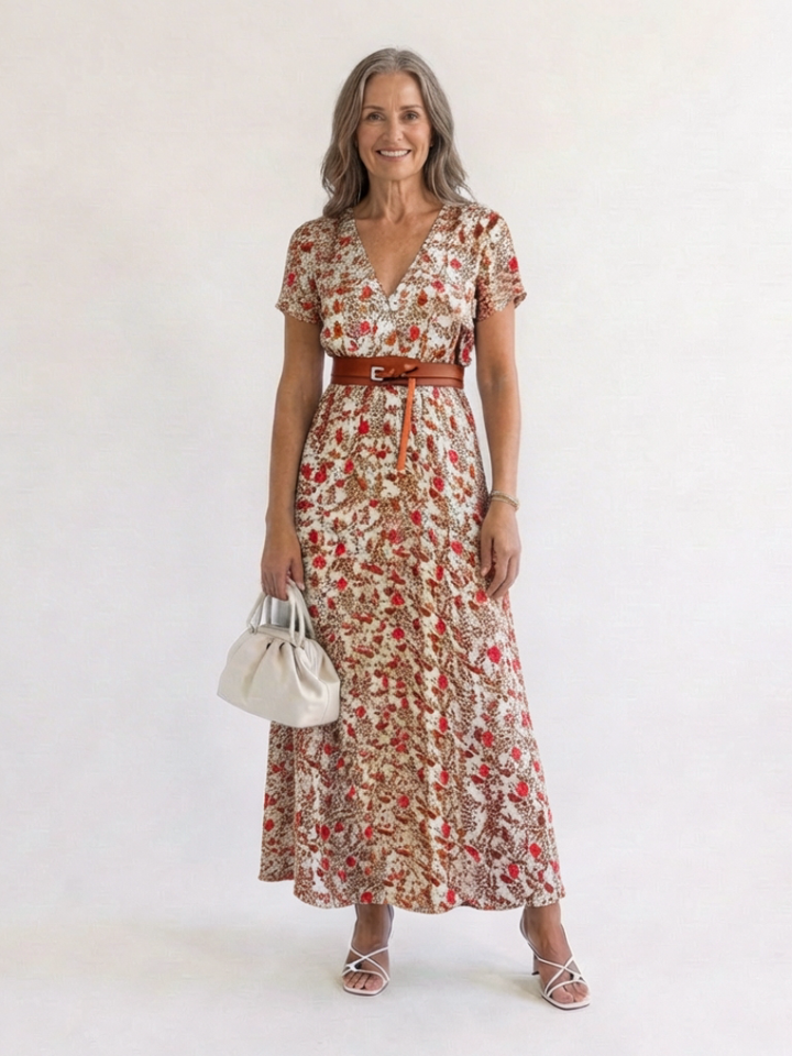 Lyra™ | Elegant Floral V-Neck Midi Dress