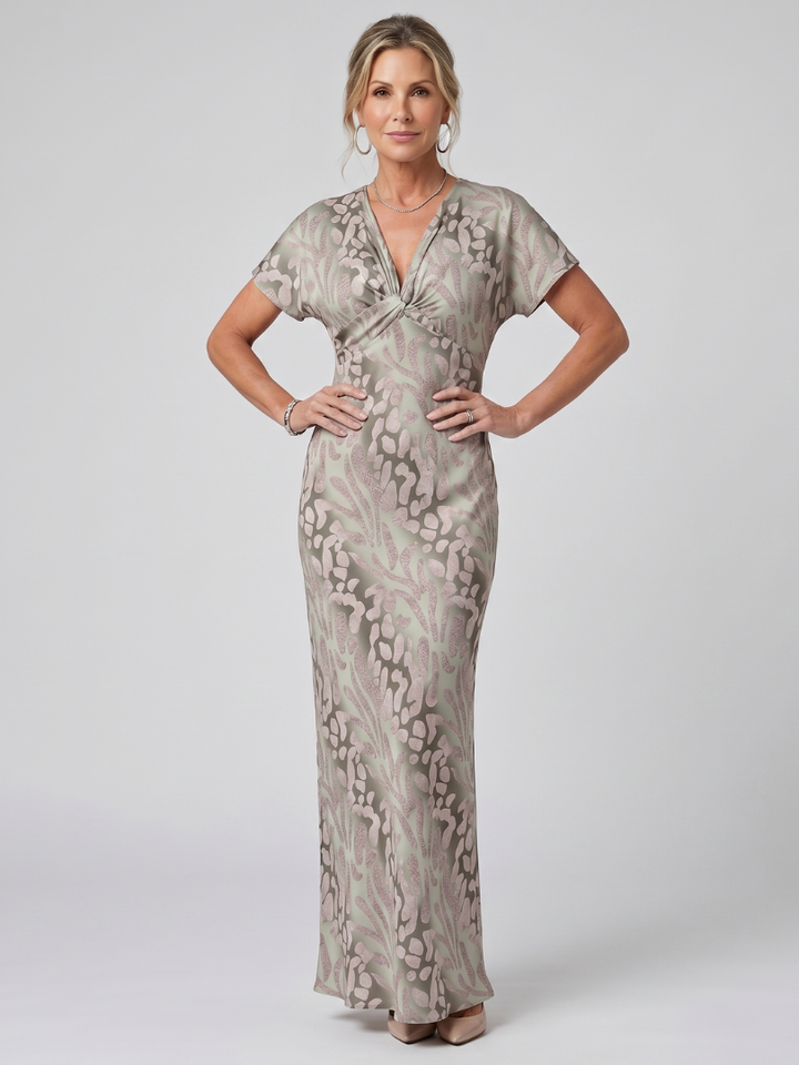 Astra™ | Short Sleeve Abstract Pattern Maxi Dress