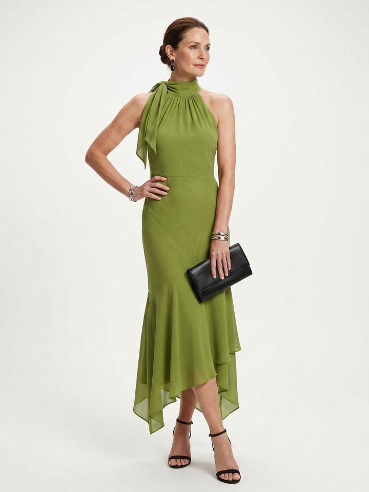 Winifred™ | Draped Halter Keyhole Midi Dress