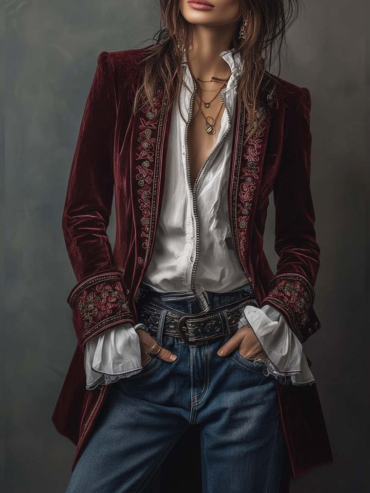 Chantelle™ Elegant Embroidered Long Blazer
