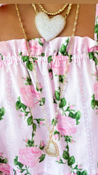 Pink Vintage Rose Shoulder Tie Mini Dress