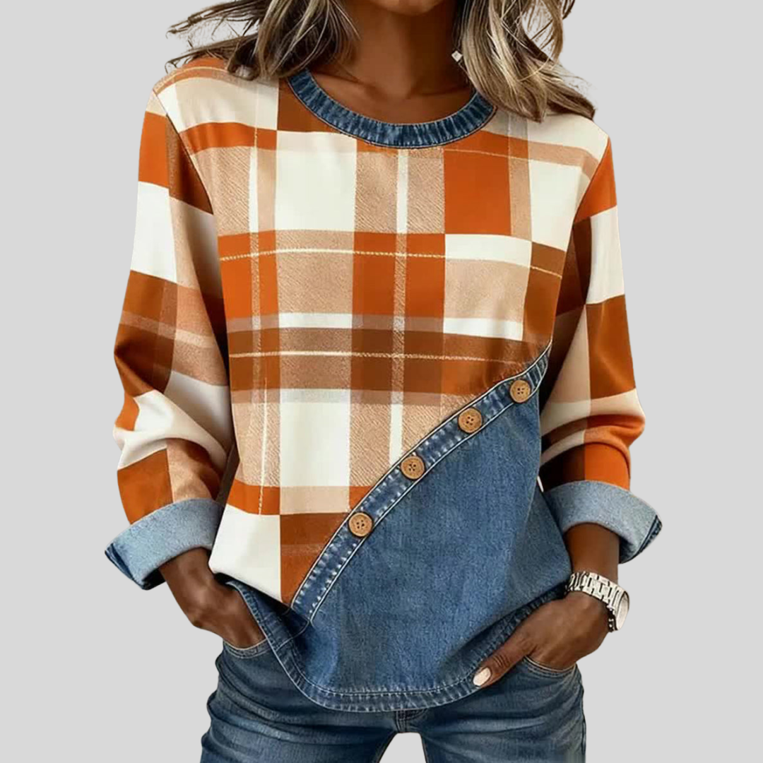 Charlene™ | Patchwork Long-Sleeve Top