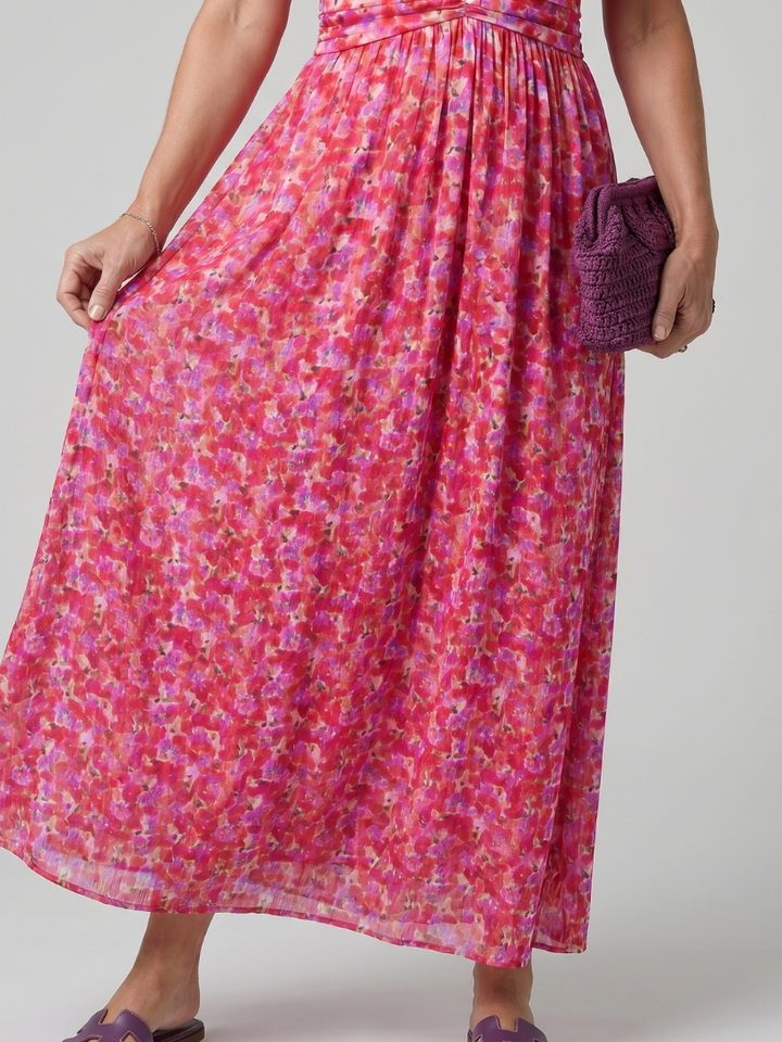 Cynthia™ | Short Sleeve Ditsy Floral Print Midi Dress