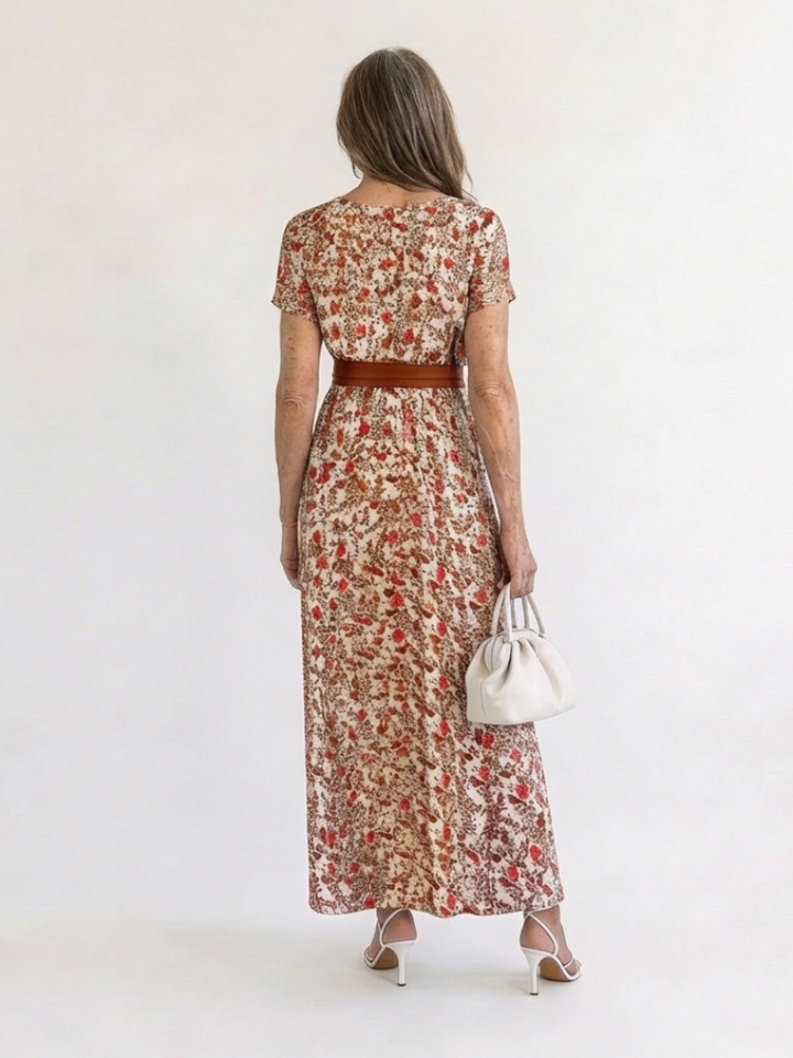 Lyra™ | Elegant Floral V-Neck Midi Dress