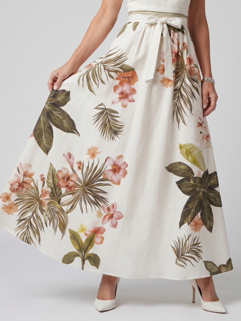 Meadow™ | Draped Halter Botanical Panel Maxi Dress