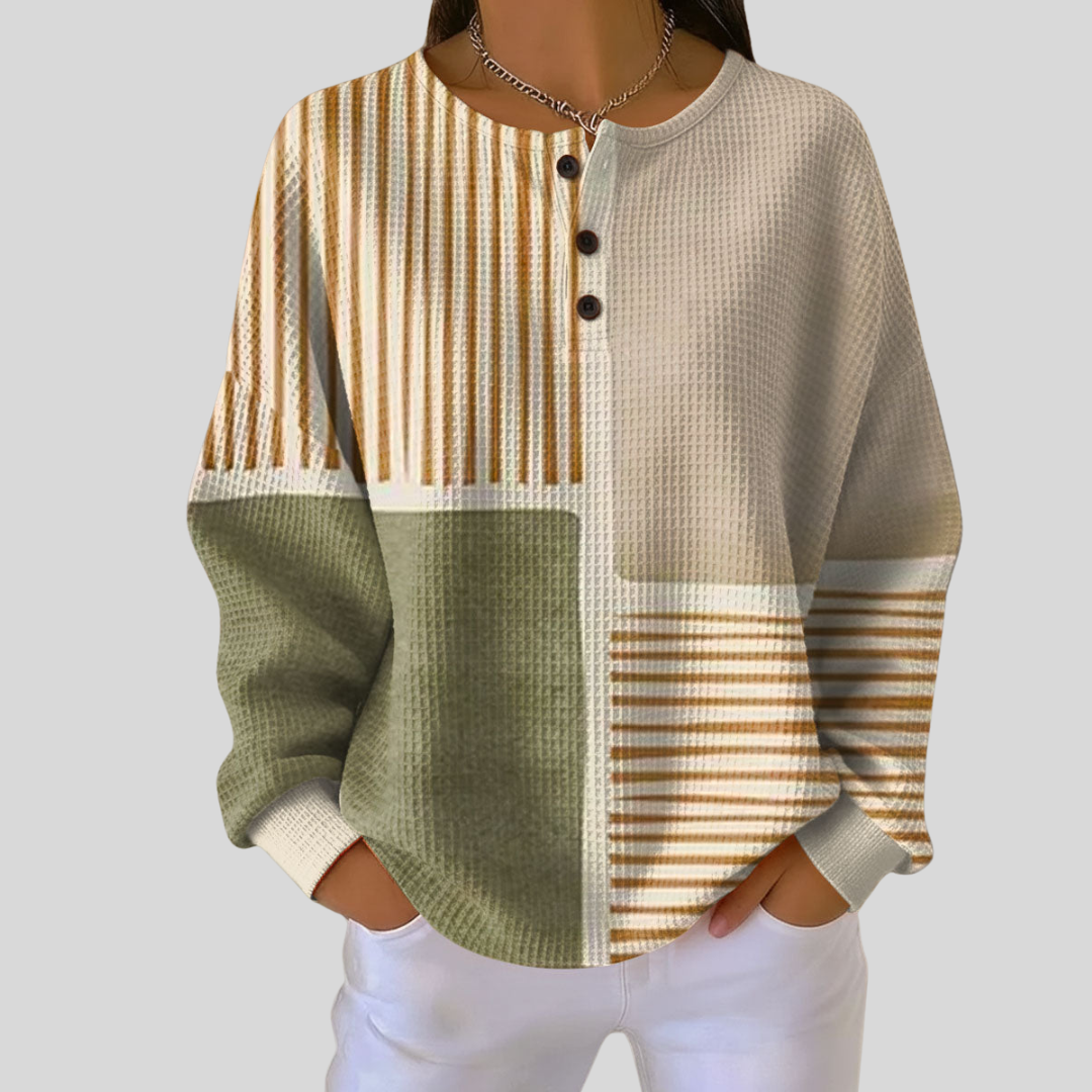 Angelica™ | Colour-Block Waffle Henley Top