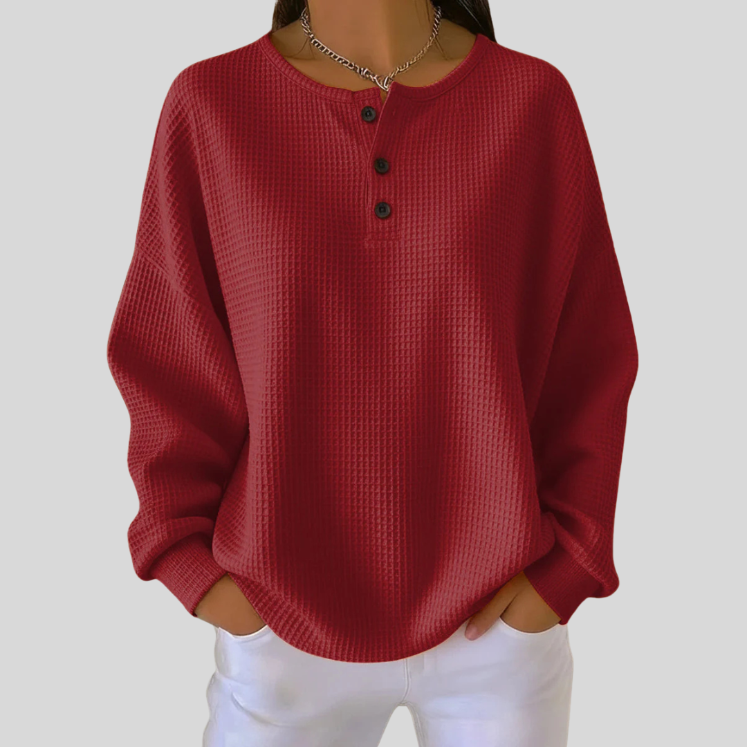 Romy™ | Relaxed Waffle-Knit Henley Top