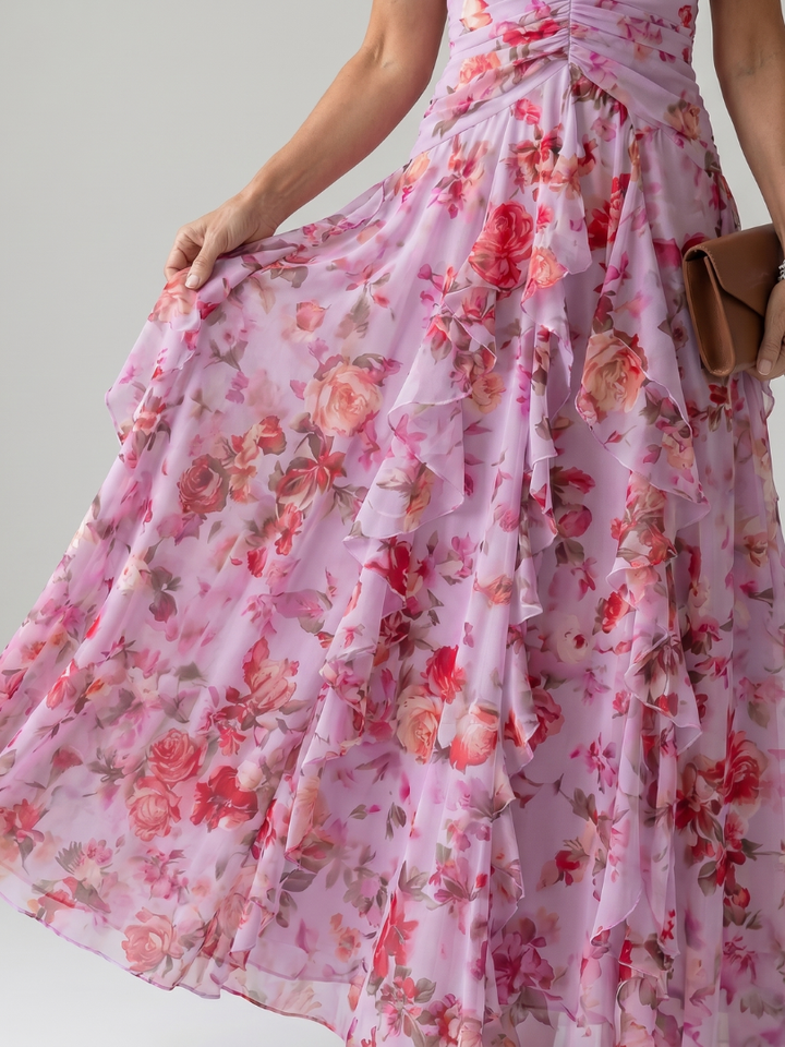 Nori™ | Halter Neck Ruched Bodice Floral Maxi Dress