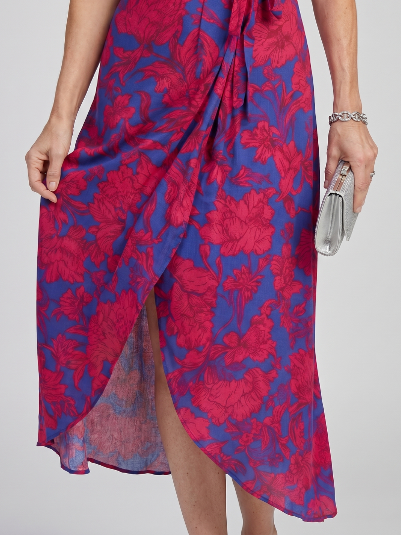 Priya™ | Short Sleeve Floral Wrap Midi Dress