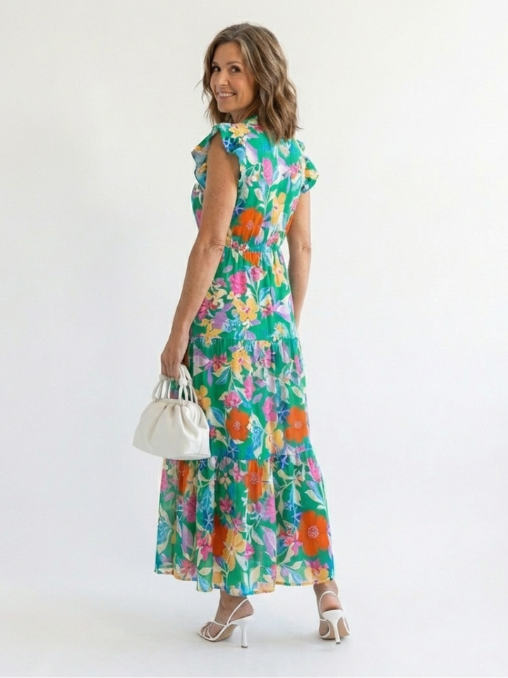 Danica™ | Floral V-Neck Tiered Midi Dress
