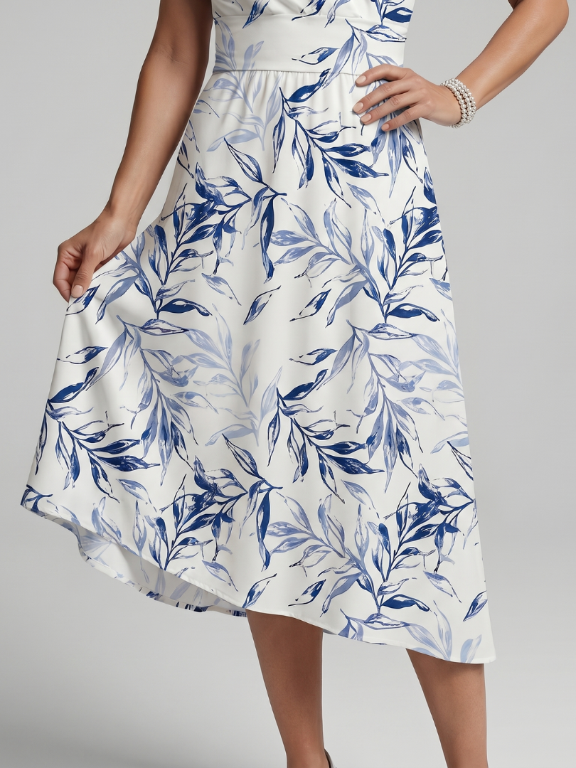 Kael™ | V Neck Soft Botanical Print Midi Dress
