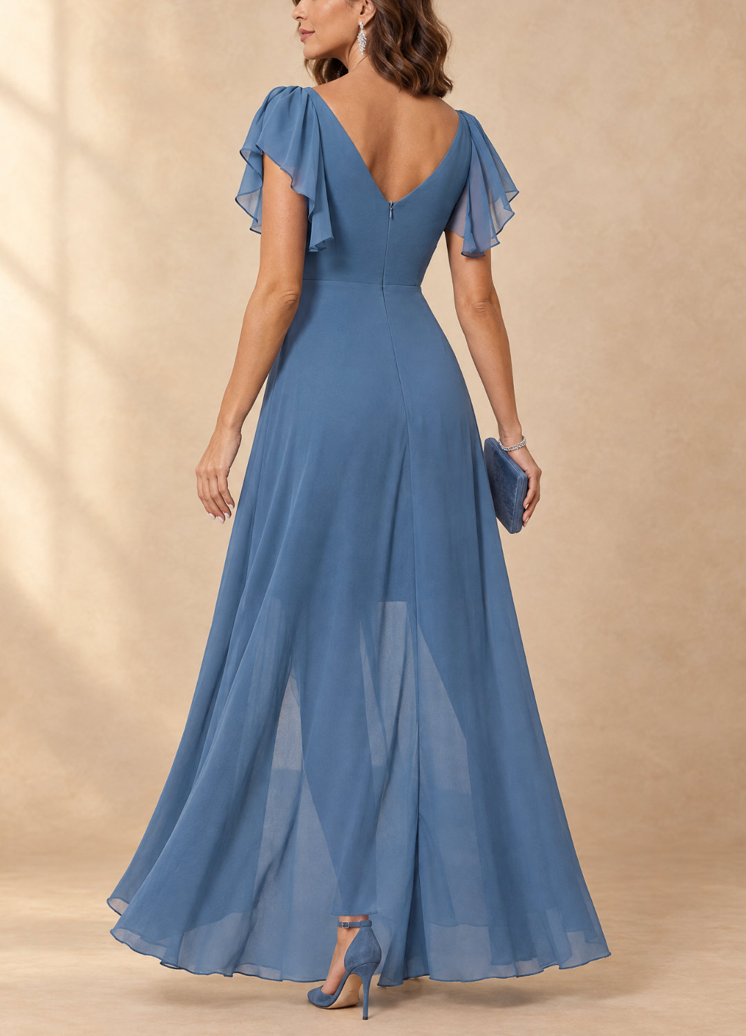 Denise™ | Flutter Sleeve High-Low Maxi Dress